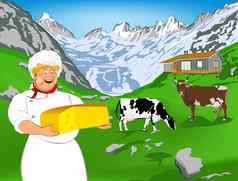 老板自然瑞士乳制品奶酪牛阿尔卑斯山脉草地