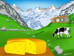 自然瑞士乳制品奶酪牛阿尔卑斯山脉草地