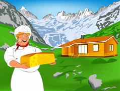有趣的老板自然瑞士乳制品奶酪阿尔卑斯山脉山草地