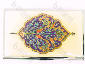 色彩斑斓的阿拉伯式花纹patternon金属的业务卡封面