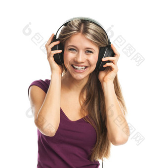 快乐的女人听音乐