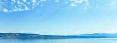 湖苏黎世沃勒斯广州施维茨瑞士zurichsee瑞士山景观蓝色的水天空夏天田园自然完美的旅行目的地理想的风景优美的艺术打印
