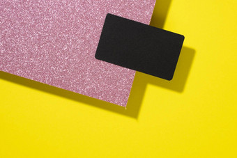 空白黑色的矩形业务卡有创意的背景表纸影子黄色的表