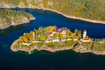 空中视图兹维科夫城堡czechia兹维科夫城堡结伏尔塔瓦河奥塔瓦河流南波西米亚地区兹维科夫城堡南波西米亚捷克共和国