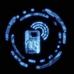 照亮蓝色的聪明的电话象征电脑芯片