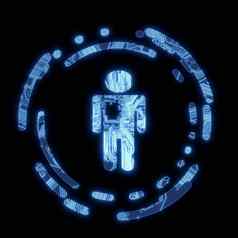 照亮蓝色的电子男人。象征电脑芯片