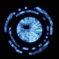 照亮蓝色的电脑圆象征电脑芯片