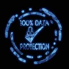 照亮蓝色的数据保护象征电脑芯片