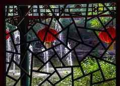 中国人窗口红色的灯笼花园喷泉houhai湖在