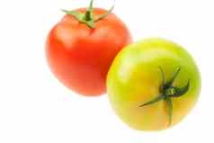 绿色红色的西红柿孤立的白色
