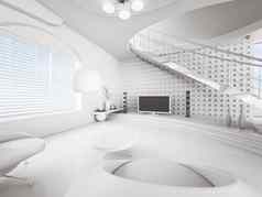 现代室内白色生活房间渲染
