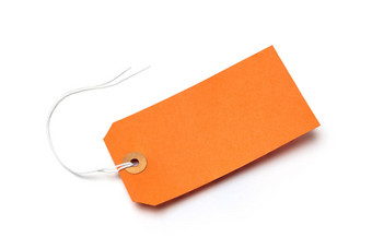 橙色纸板纸行李标签孤立的白色