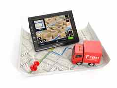 插图卡车运输城市地图全球定位系统(gps)卡车