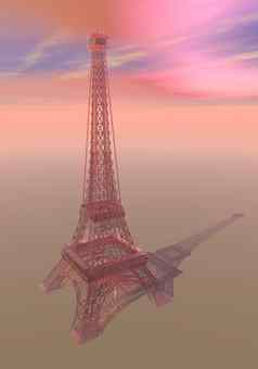 埃菲尔铁塔塔使粉红色的透明的玻璃渲染