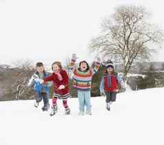集团孩子们有趣的雪农村