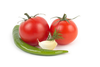 辣椒胡椒大蒜Tomatos孤立的白色背景