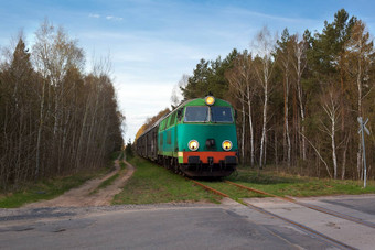 乘客火车通过森林