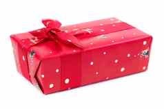 红色的礼物盒子丝带弓孤立的白色使用