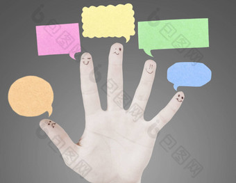 快乐集团手指表情符号社会闲谈，聊天标志演讲