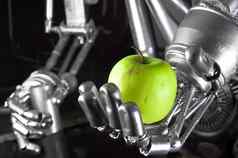 机器人手持有绿色苹果
