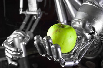 机器人手持有绿色<strong>苹果</strong>