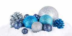 节日闪闪发光的圣诞节装饰银蓝色的