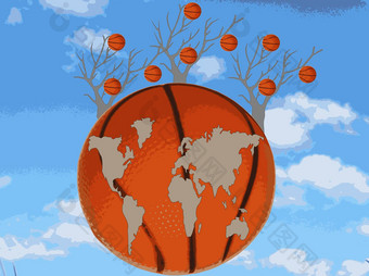 地图世界<strong>篮球</strong>球树天空