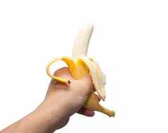 成熟的香蕉手白色背景