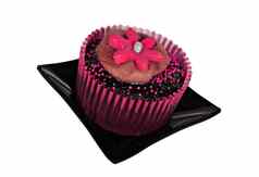 巧克力蛋糕粉红色的糖衣