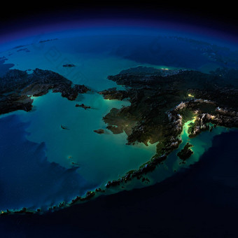 晚上地球阿拉斯加白令海峡海峡