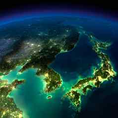 晚上地球一块亚洲韩国日本中国