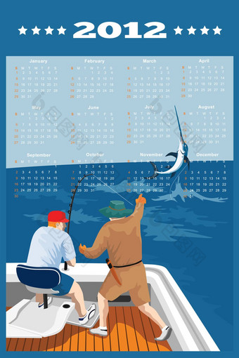 钓鱼海报日历蓝色的马林鱼