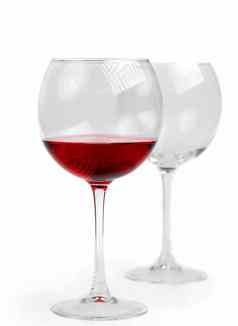 空完整的玻璃杯状红色的酒孤立的白色
