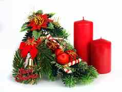 圣诞节装饰红色的蜡烛白色背景