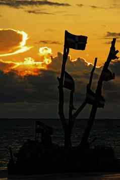 多米尼加旗帜日出事海滩多米尼加共和国