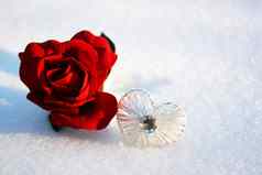 红色的玫瑰雪水晶心冬天一天