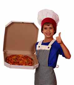 快乐男孩老板持有盒子披萨