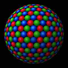 集群红色的绿色蓝色的球体形成更大的分形