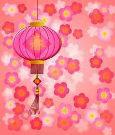 中国人一年灯笼樱桃开花背景
