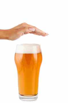手拒绝玻璃啤酒概念停止酗酒