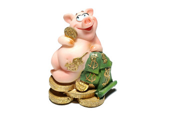 陶瓷小猪钱孤立的白色背景