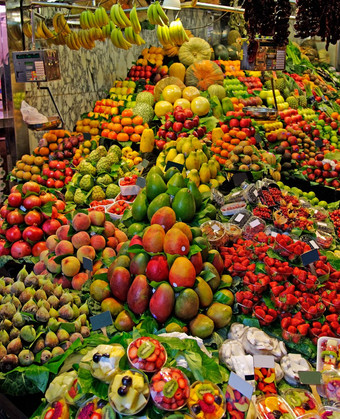 boqueria<strong>水果摊</strong>位世界著名的巴塞罗那市场西班牙