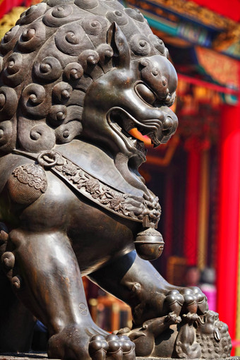 青铜狮子中国人寺庙