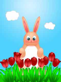 快乐复活节兔子兔子场郁金香花