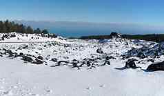 熔岩场覆盖雪冬天埃特纳火山火山西西里