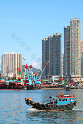 传统的中国人钓鱼垃圾维多利亚港在香港香港