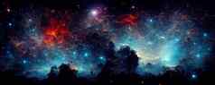 摘要空间景观行星闪光星星彗星蓝色的红色的颜色