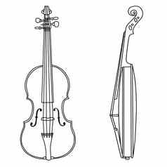 小提琴轮廓白色背景向量插图