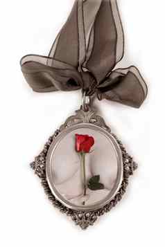 浮雕银小盒情人节红色的玫瑰