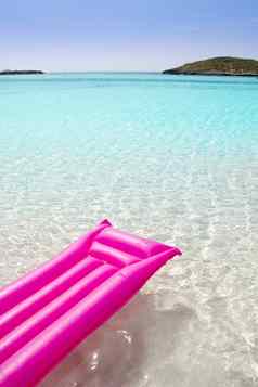 海滩浮动休息室粉红色的热带海Formentera